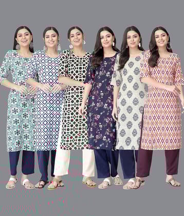 Ethnicbasket - Multicolor Crepe Women's Straight Kurti ( Pack of 6 )