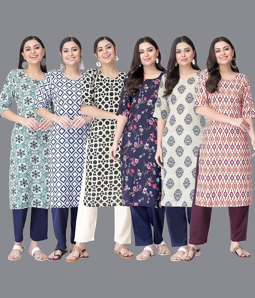 Ethnicbasket - Multicolor Crepe Women's Straight Kurti ( Pack of 6 )