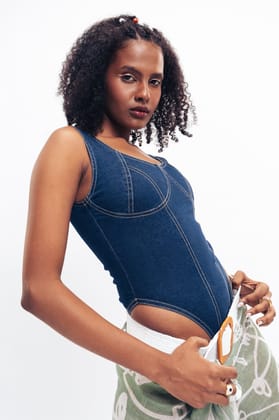Dark Blue Women's Corset Bodysuit XS