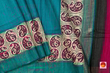 Blue Pure Tussar Silk Saree  Handwoven PT 727