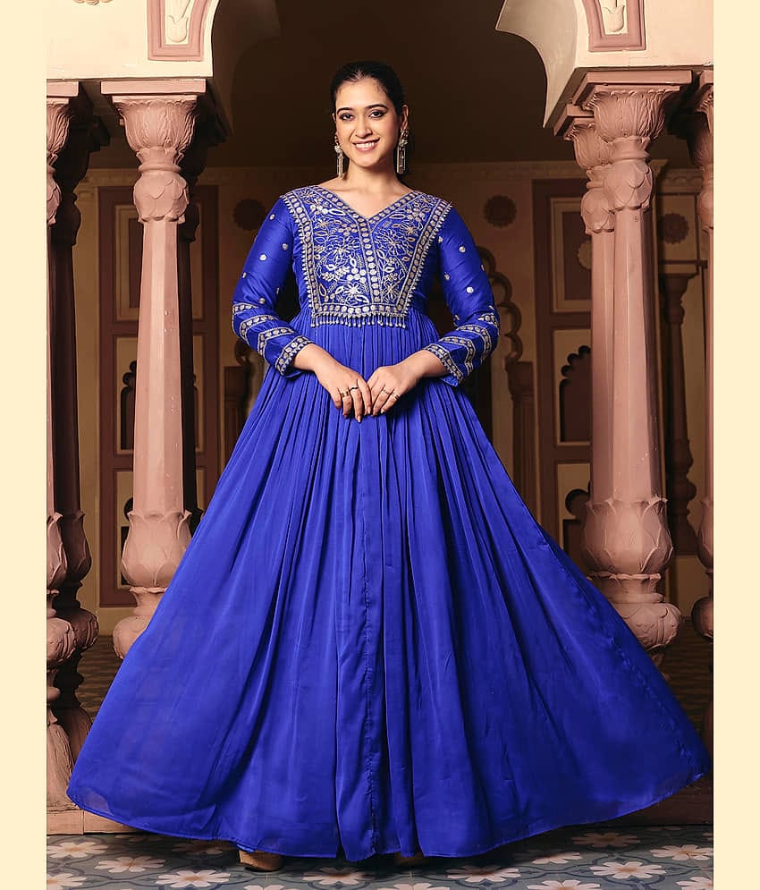 Madhuram Textiles Women's Silk Blend Stitched Anarkali Ethnic Gown