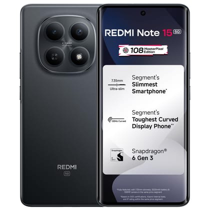 REDMI Note 15 5G (Black, 8GB RAM 128GB Storage) | 108MP OIS Camera | Snapdragon 6 Gen 3 | 17.2cm Tough Curved AMOLED Screen | Segment’s Slimmest Phone | 5520mAh Si/C Battery | 45W Fast Charging REDMI Note 15 5G (Black, 8GB RAM 128GB Storage) | 108MP OIS REDMI Note 15 5G (Black, 8GB RAM 128GB Storage) | 108MP OIS Camera | Snapdragon 6 Gen 3 | 17.2cm Tough Curved AMOLED Screen | Segment’s Slimmest Phone | 5520mAh Si/C Battery | 45W Fast Charging REDMI Note 15 5G (Black, 8GB RAM 128GB Storage) | 108MP OIS