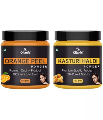 Oilanic 100% Pure Orange Peel Powder & Kasturi Haldi Powder-Skin Hair Mask 200 g Pack of 2