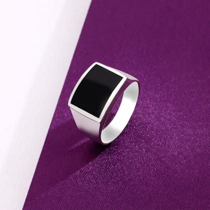 Men's Black Crest Sterling Signet Square Ring-None / Silver / 8