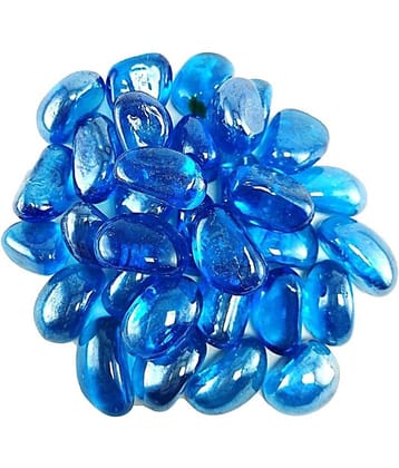 DS Blue Kaju Glass Pebbles/gravels/stone/beads for Aquarium, table, vase, fountain, Approx 50 Pieces
