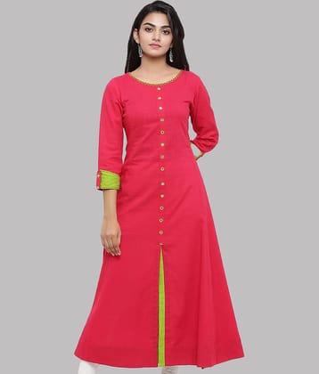 Yash Gallery - Pink Cotton Women's Front Slit Kurti ( Pack of 1 )