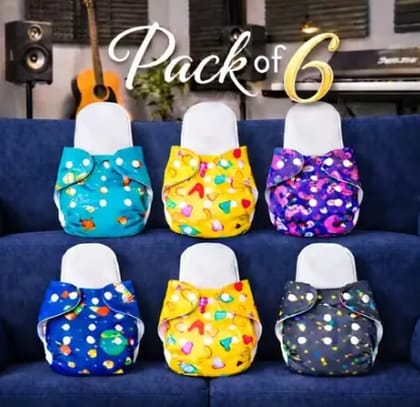 Reusable Baby Cloth Diaper Pack of 6 with 6 Inserts | Washable & Leakproof Diapers