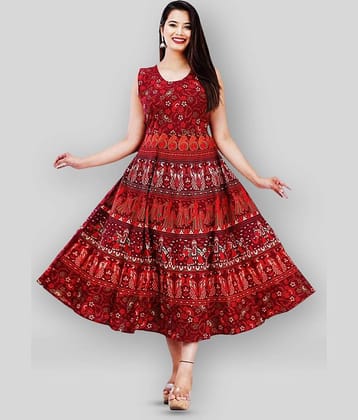 G4Girl - Maroon Anarkali Cotton Women's Stitched Ethnic Gown ( Pack of 1 )