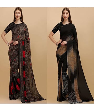 LEELAVATI Georgette Printed Saree With Unstitched Blouse Piece ( Black )