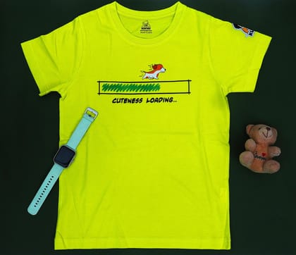 KUCHU Unisex T-Shirt | Cuteness Loading Print | 10–11 Years | Cotton Modal Fabric | Soft Feel | Breathable | Digitally Printed | Vibrant Colour Yellow