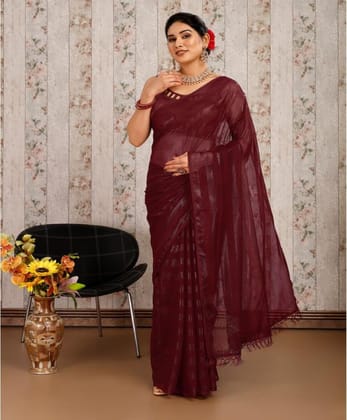 Women's Chiffon Fabric Line Saree with Unstitched Blouse (Maroon, 5-6 Mtrs)