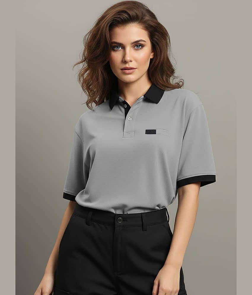 GET GOLF Women Cotton Blend Oversized Fit Polo Collar T-Shirt ( Grey )