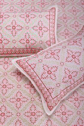 Ikkat Shofar Peach Cotton Bedsheet-Double: 90 x 108 in / Peach / Pink