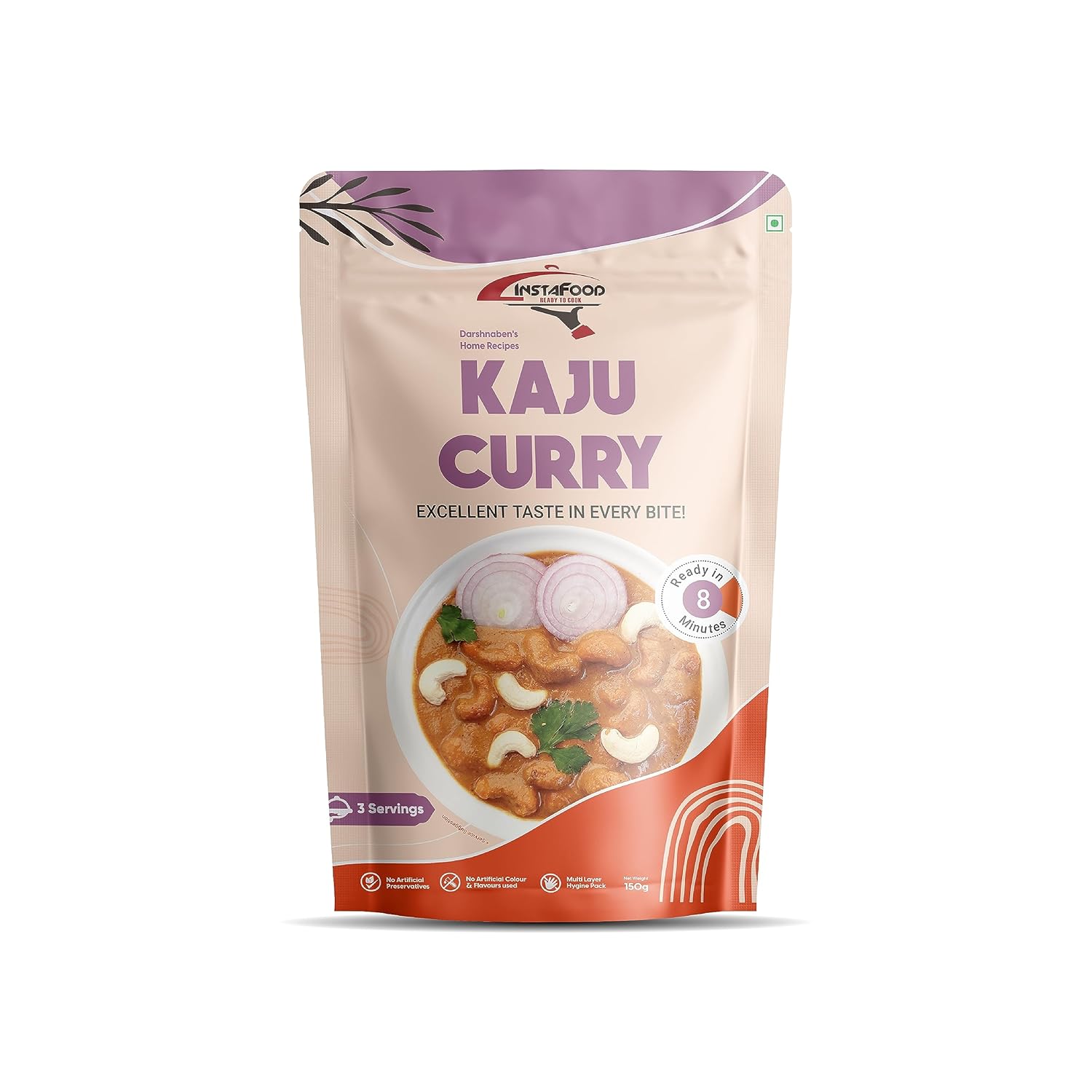 INSTAFOOD Kaju Curry | Ready to Eat & Cook Meal | 3-4 Servings | After Cooking Gets 450 gm to Serve | Zip Lock Packaging | Vegetarian Meal | Easy to Make Food|Just Add Milk and Cook, 150 gm