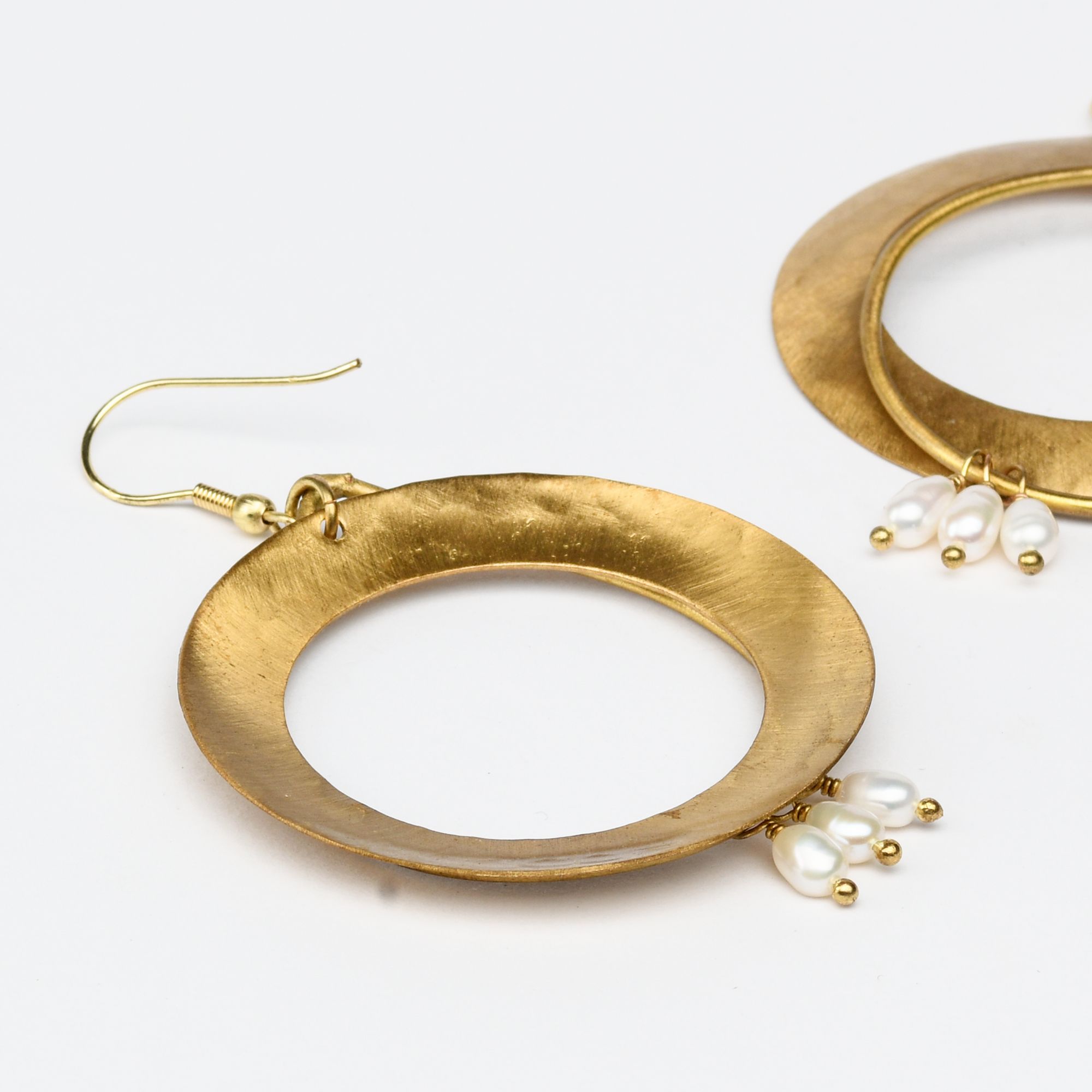 Big Ring Shaped with Pearls Handcrafted Brass Textured Earring