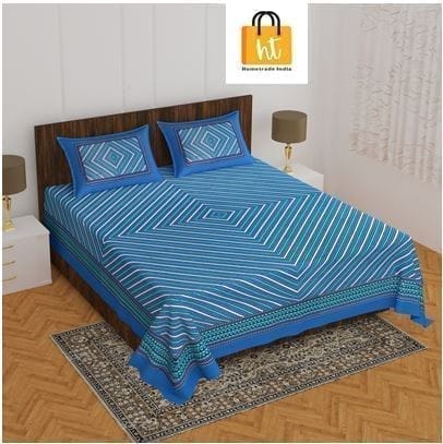 3001-Hometrade India-Standard King Size (90*108 Inches) Double Bedsheet With 2 Pillow Cover-RJ-14-Jaipur lining-3197