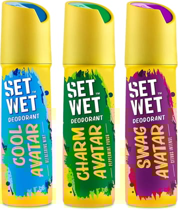 SET WET Deodorant Spray Perfume Cool, Charm & Swag Avatar for men, 150ml (Pack of 3)