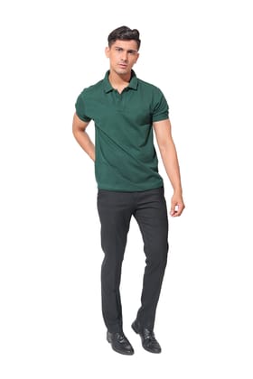 Kinnko Mens  Dark Green Polo Neck Cotton Solid T shirt