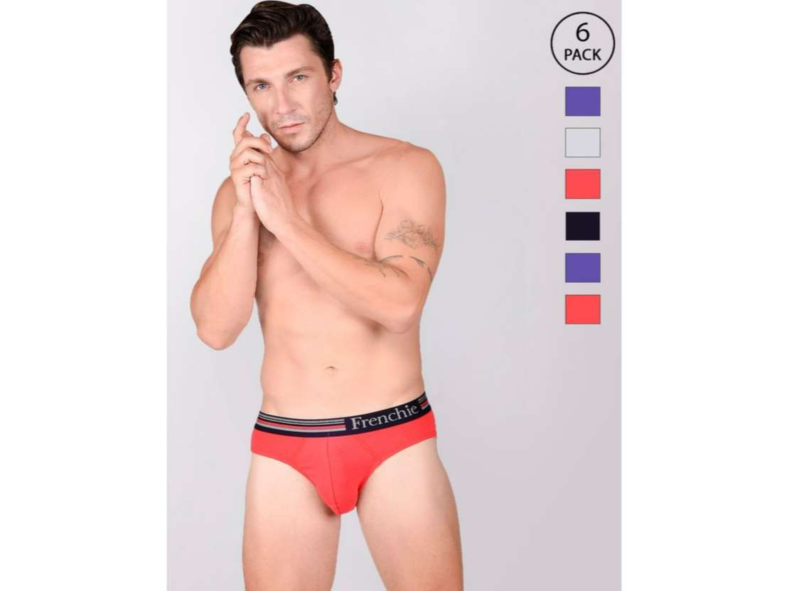 Frenchie Casuals 4000 Men Solid Cotton Briefs in Assorted Colours Pack of 6 - S