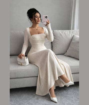 wanquila Women Lycra Bodycon Dress ( Cream )