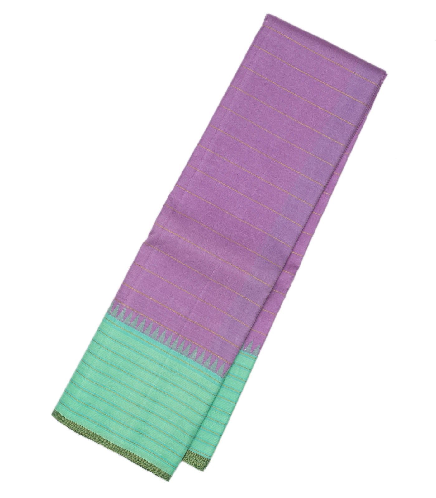 Lavender Handloom Kanchipuram Korvai Silk Saree With Stripes-Lavander