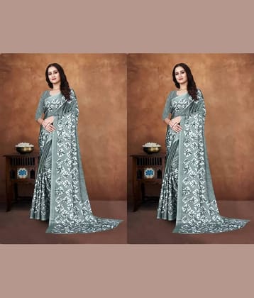 JIHANA FAB Georgette Printed Saree With Unstitched Blouse Piece ( Green )