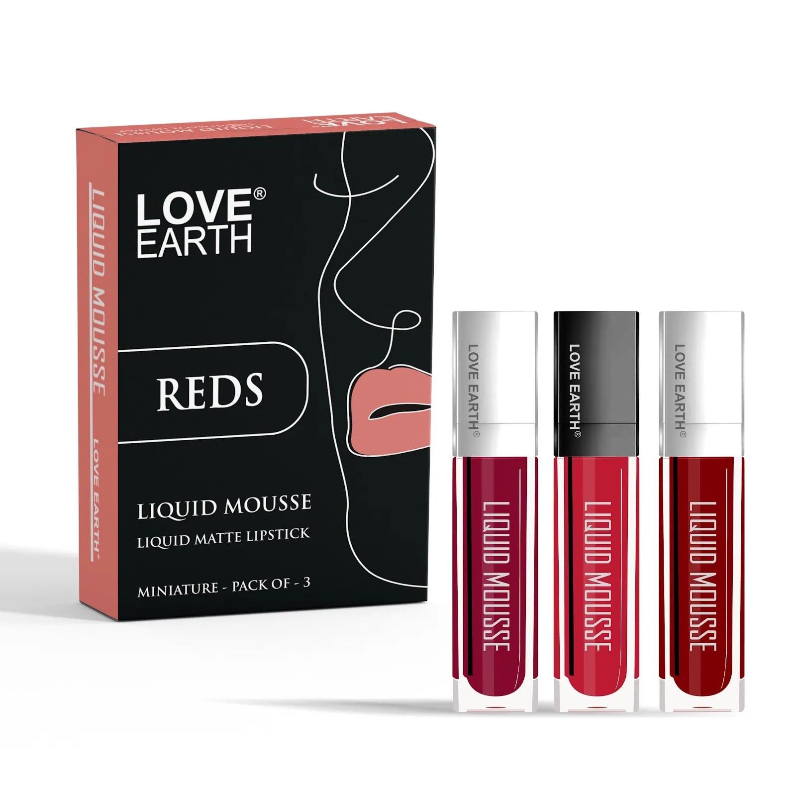 Love Earth Liquid Mousse Lipstick Reds Matte Finish Mini Combo Pack