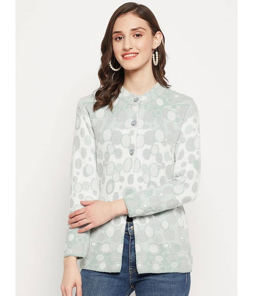 zigo Women Woollen Round Neck Cardigan ( Green )