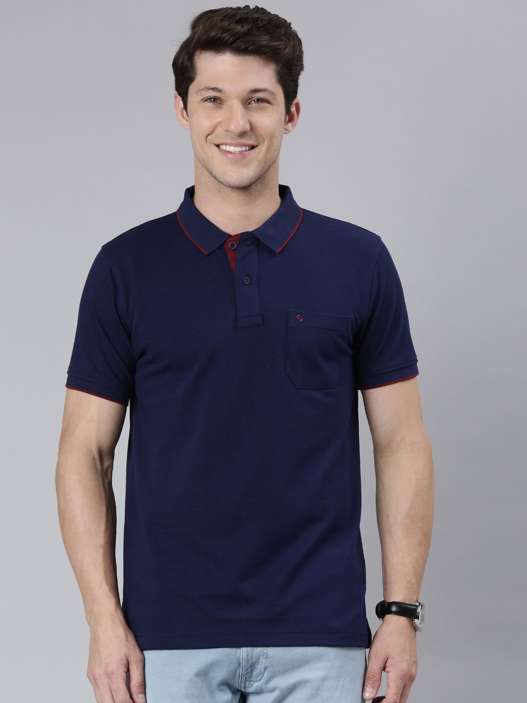 Classic Polo Men's Smart Double Pique Polo Half Sleeve Slim Fit T-Shirt | Nova - Navy