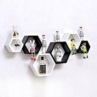 Onlinecraft A19 Wooden Wall Shelf (Number Of Shelves - 6, Black, White, Multicolor)