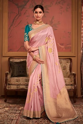 Pink Woven Dola Silk Saree