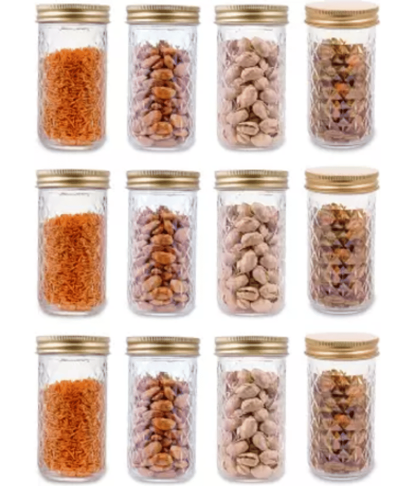 CROCO JAR Glass Gold Food Container ( Set of 12 )