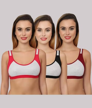 Kiran Enterprises Pack of 3 Cotton Non Padded Women's T-Shirt Bra ( Multicolor ) Milach Sport Bra