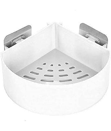 HINGOLSpace-Saving Plastic Corner Shelf: Self-Adhesive Triangle Shower Caddy, Kitchen Wall-Mount Organizer (Pack of 1)