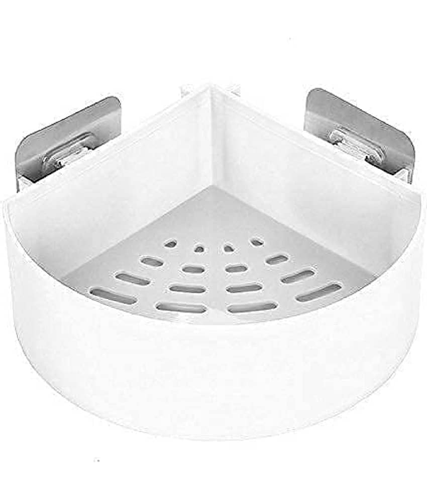 HINGOLSpace-Saving Plastic Corner Shelf: Self-Adhesive Triangle Shower Caddy, Kitchen Wall-Mount Organizer (Pack of 1)