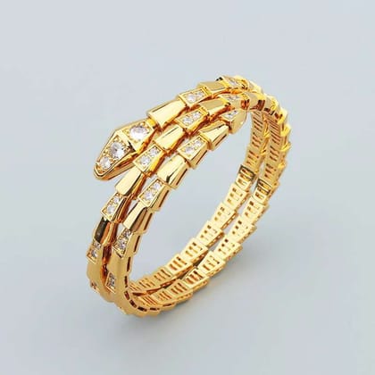 Snake Cubic Zirconia Silver Stretchable Kada Bracelet For Women-Gold