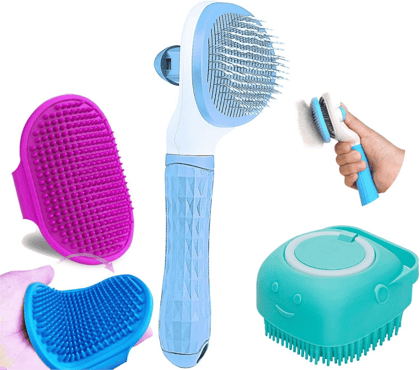 Chullbull Oval Slicker, Bath and Rubber Hand Brush Grooming Kit for Dogs Chullbull Oval Slicker, Bath and Rubber Hand Brush Grooming Kit for Dogs - Pack of 3