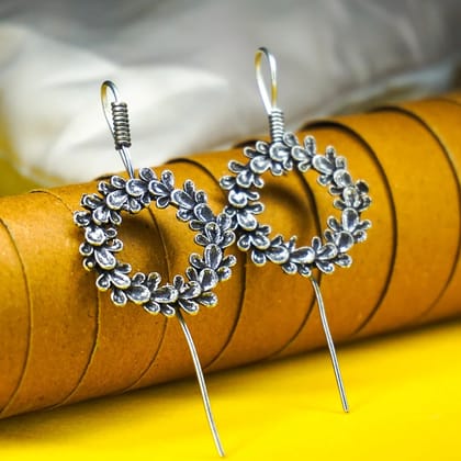 Oxidized Silver Floral Wreath Pin Bugadi Earrings For Girls Women