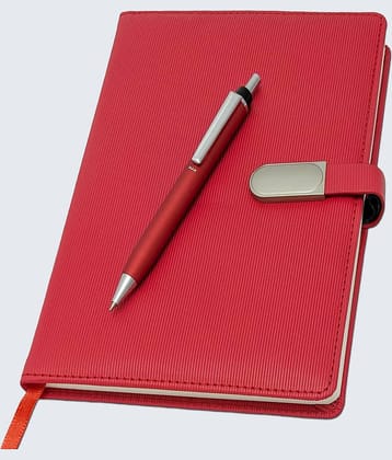 UJJi A5 Planner Diary with Magnetic Lock, 210x150mm, 192 Pages, Red Lined, Monthly Calendar with Pen