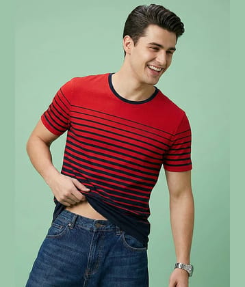 GET GOLF Men Cotton Blend Regular Fit Striped Polo T Shirt ( Red )