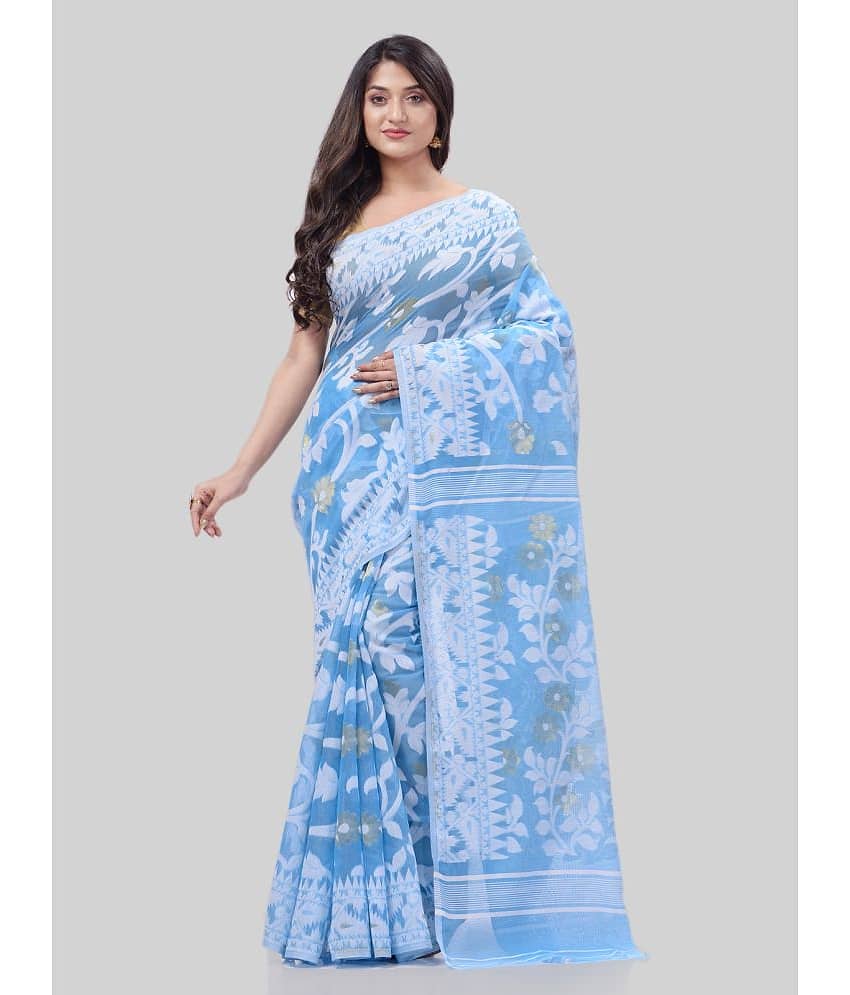 Desh Bidesh Cotton Woven Saree Without Blouse Piece ( Light Blue )