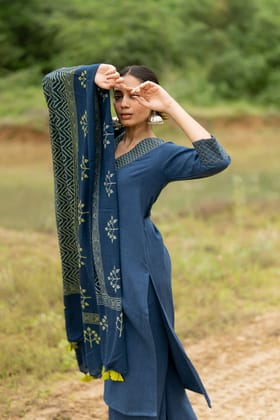Indigo Blue Kurta Set with Dupatta-S