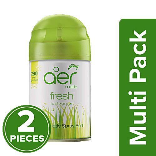 Godrej Aer Matic - Automatic Air Freshener Refill, Fresh Lush Green, 2 x 225 ml Multipack