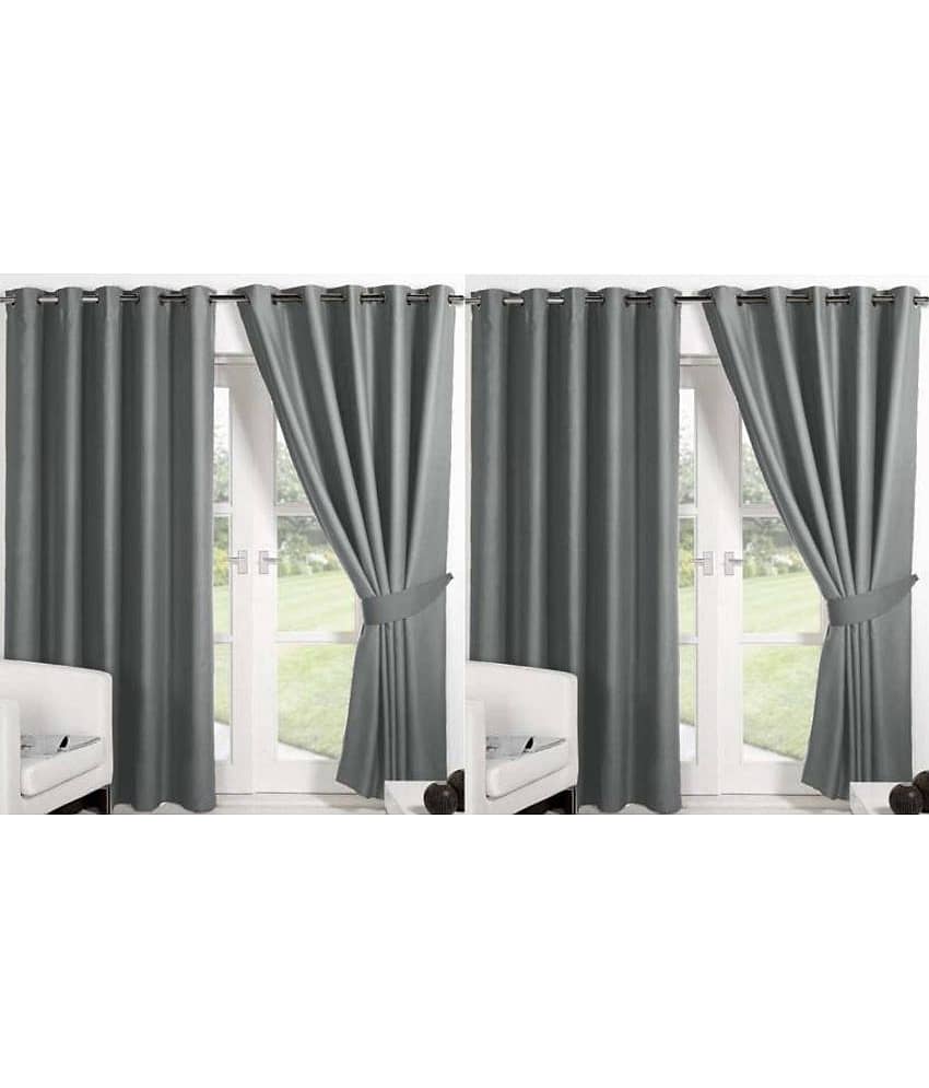 N2C Home Solid Semi-Transparent Eyelet Curtain 7 ft ( Pack of 4 ) - Dark Grey