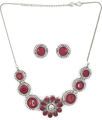 PUJVI Maroon Alloy Necklace Set ( Pack of 1 )
