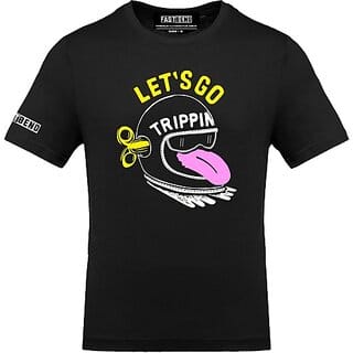 Fastbend Mens Black Printed Cotton Blend Round Neck T-Shirt