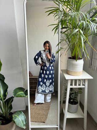 Modal Chikankari Cotton Kurti - Blue-Blue / cotton / S