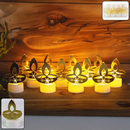 Golden Diya Shaped LED Tealight Candles (12 Pc)