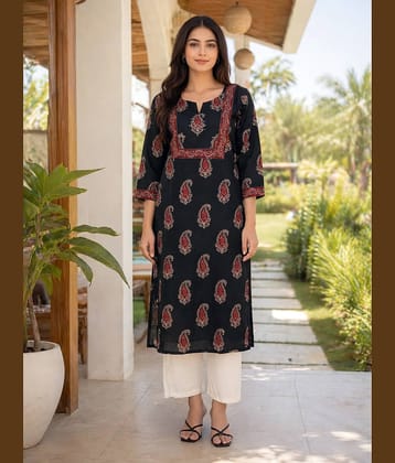 Rajnandini Women 100% Cotton Printed Straight Kurti ( Black )