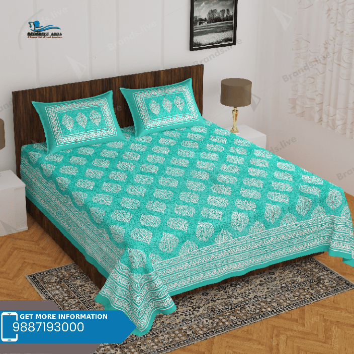 3001-Hometrade India-Standard King Size (90*108 Inches)-Buy Pure Cotton Jaipuri Printed Flat King Size Double Bedsheet With 2 Matching Pillow Cover